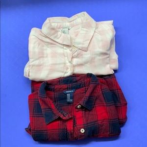 BUNDLE blue/red & pink/white M flannels